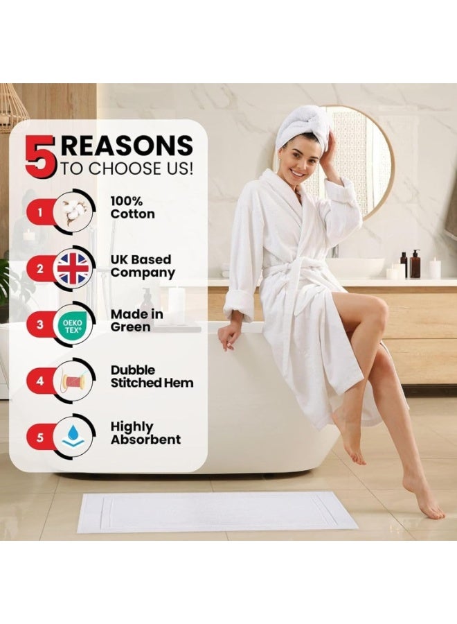 Pack Of 2 1000 GSM Genuine Ring Spun Cotton Highly Absorbent Cotton Banded Washable Bathroom Floor Towel Bath Mat Set White 50x80cm - Image 5